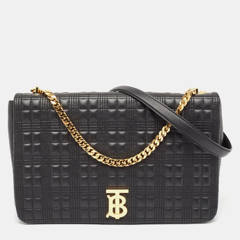 Shoulder bags with drawstring tops for style -Burberry Black Quilted Leather Lola Flap Shoulder Bag