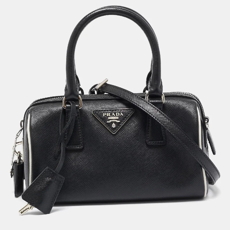 Insulated shoulder bags for keeping items cool -Prada Black Saffiano Lux Leather Mini Boston Bag