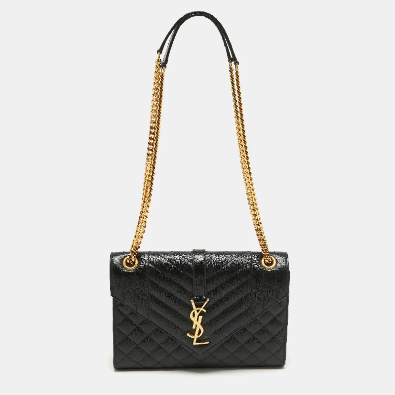 Shoulder bags with sleek zippers for closure -Saint Laurent Black Mix Matelasse Leather Medium Envelope Chain Shoulder Bag