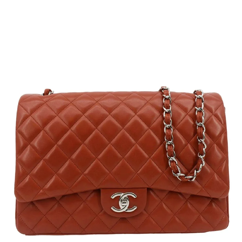 CHANEL Classic Maxi Double Flap Quilted Leather Shoulder Bag Red