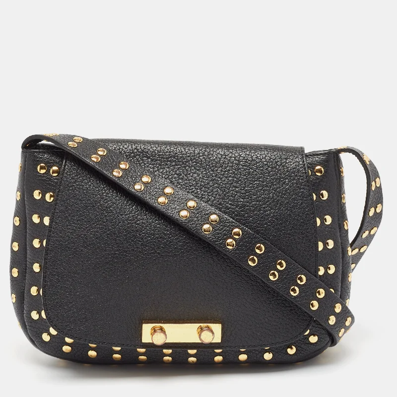 Shoulder bags with perforated details for style -Marni Black Leather Studded Flap Shoulder Bag