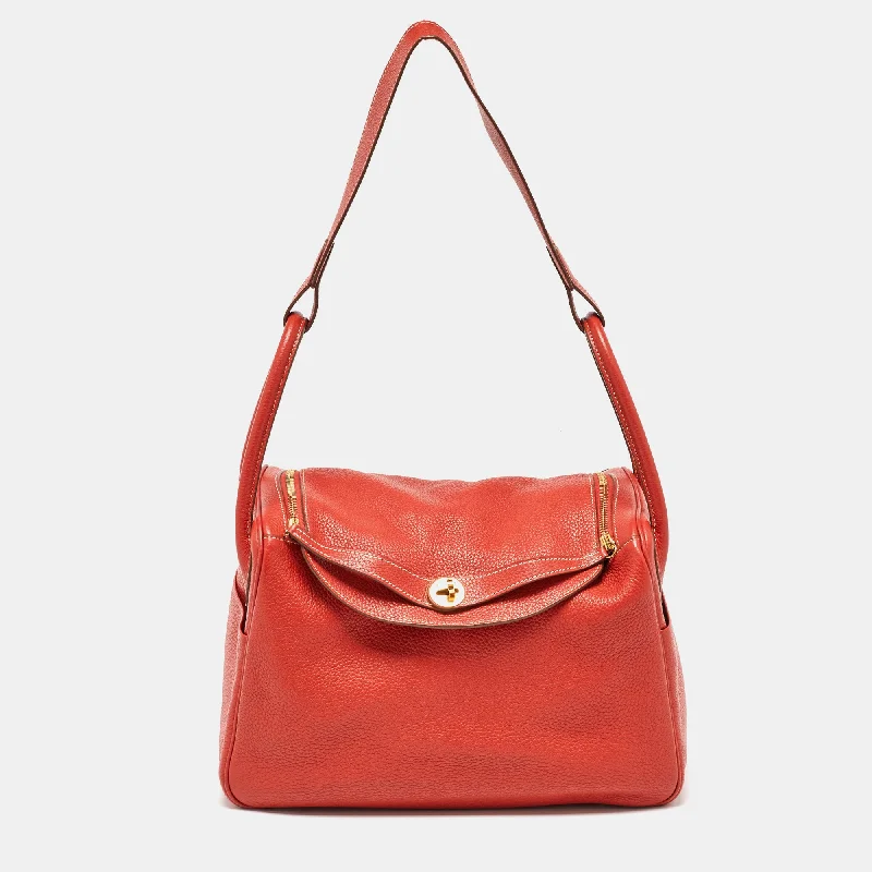 Vegan leather shoulder bags for eco-friendly style -Hermes Blush Taurillon Clemence Leather Gold Hardware Lindy 34 Bag