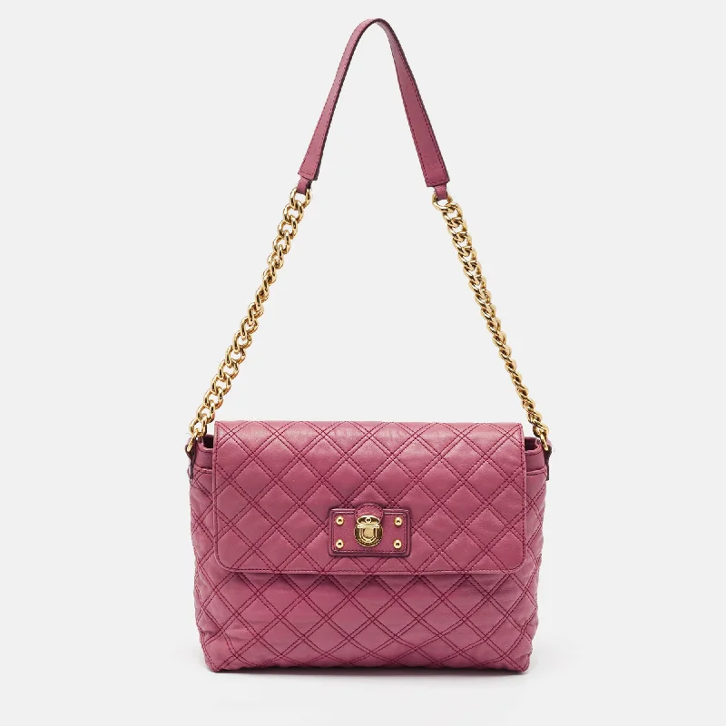 Shoulder bags with structured shapes for class -Marc Jacobs Pink Quilted Leather Day To Night Single Shoulder Bag