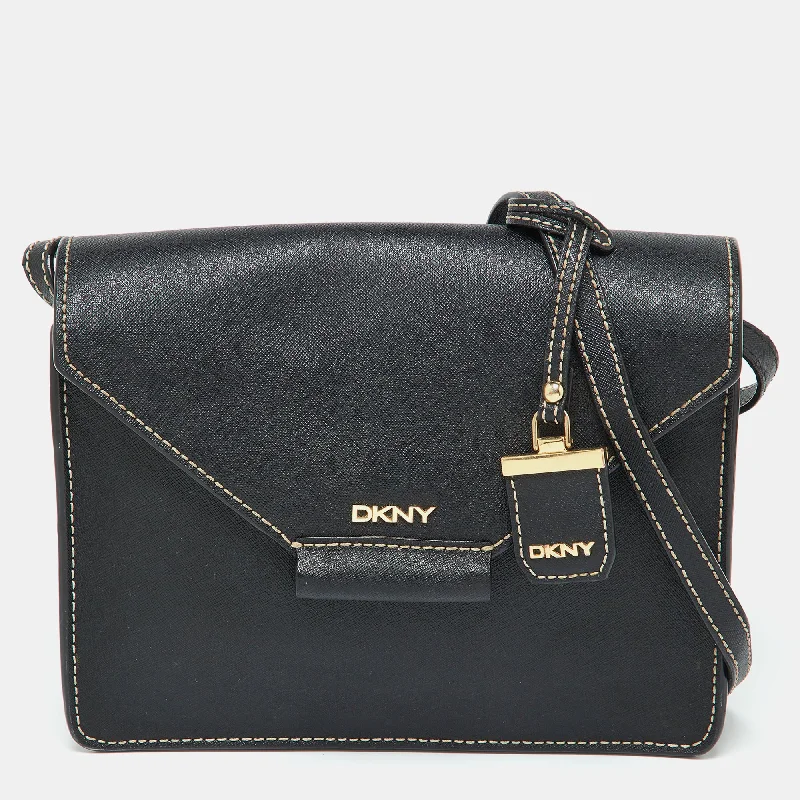 Shoulder bags with bright accents for pop -Dkny Black Leather Envelope Flap Shoulder Bag