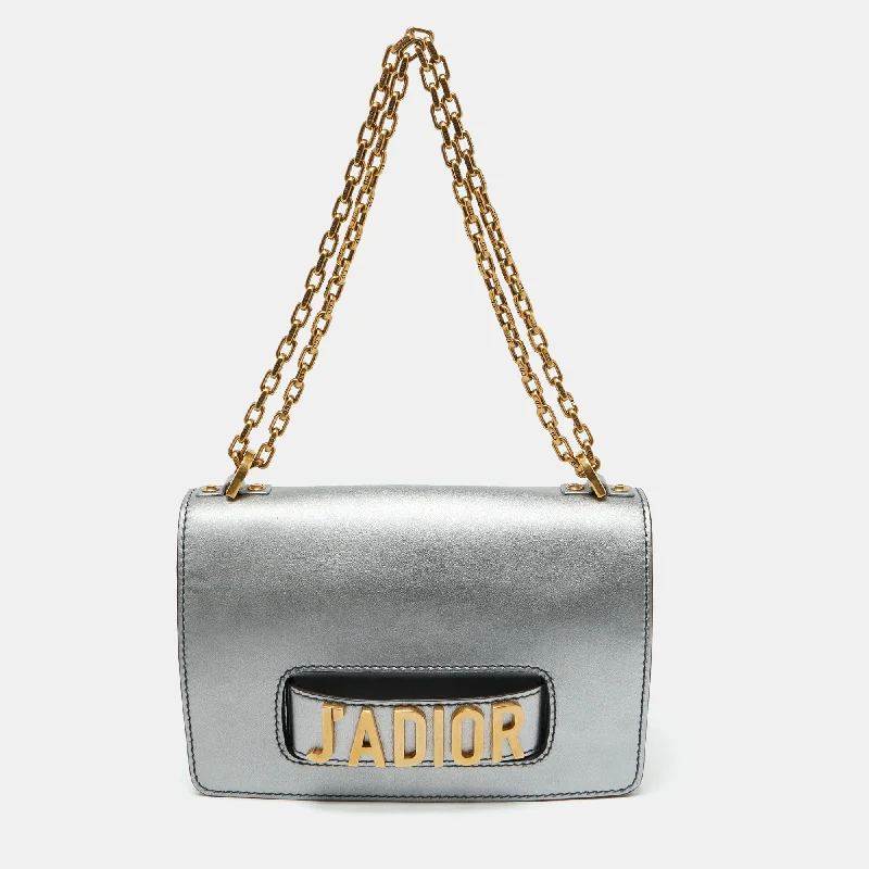 Shoulder bags with laptop sleeves for work -Dior Silver Leather Miss J'adior Chain Flap Bag