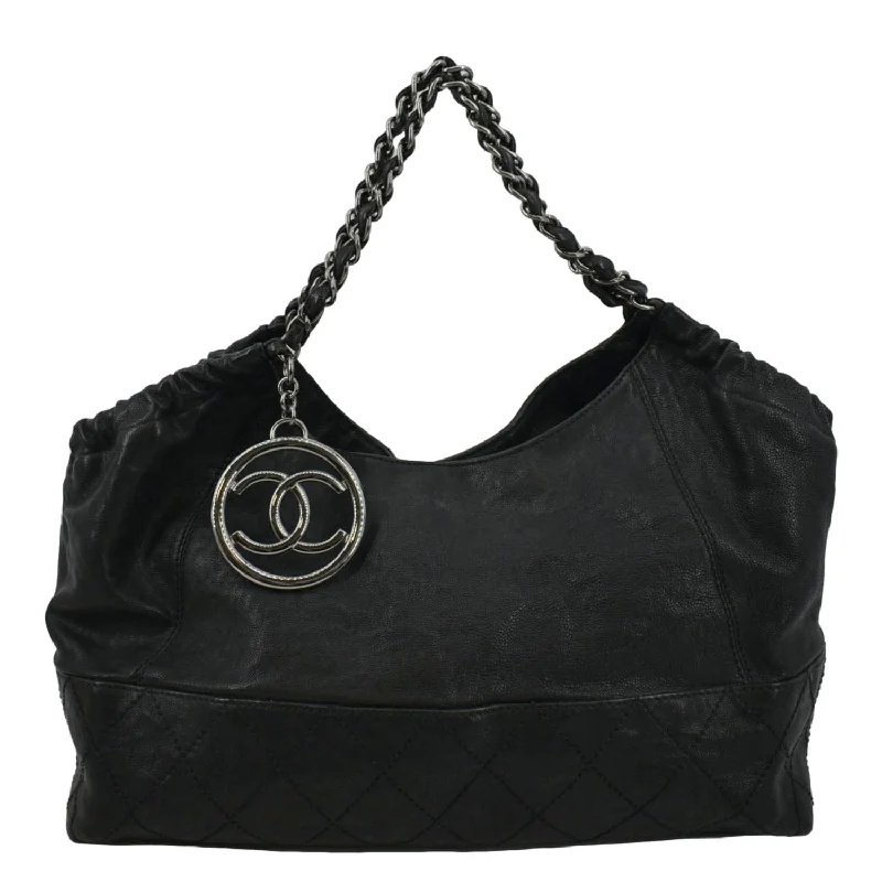 CHANEL Coco Cabas Leather Shoulder Tote Bag Black