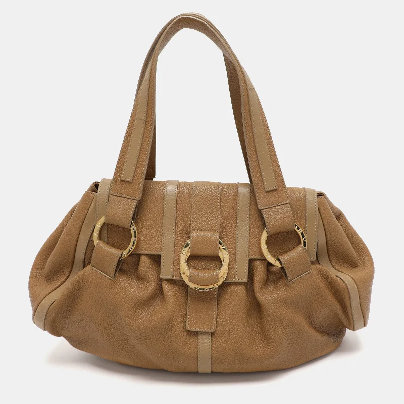 Shoulder bags with zipper closures for security -Bvlgari Beige Leather Chandra Shoulder Bag