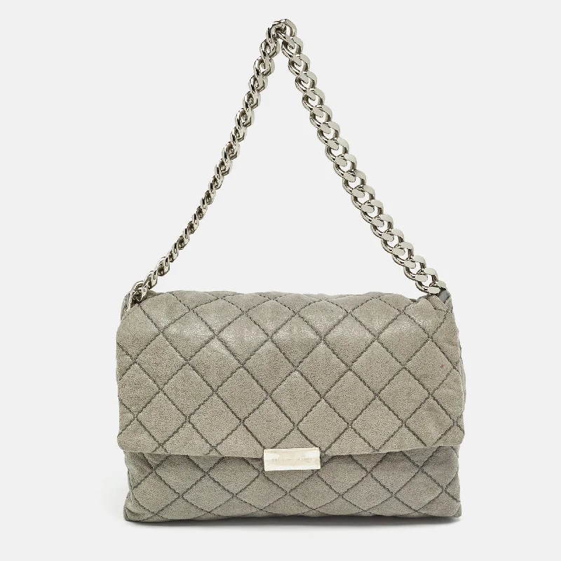 Canvas shoulder bags perfect for casual outings -Stella Mccartney Grey Quilted Faux Suede Beckett Shoulder Bag