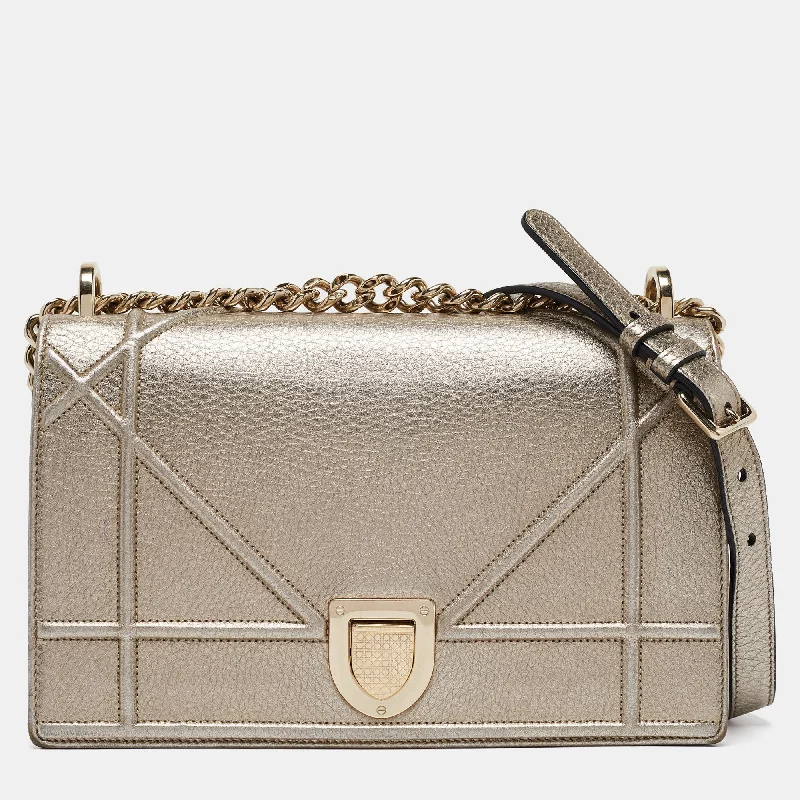 Shoulder bags with colorful straps for flair -Dior Gold Leather Medium Diorama Flap Shoulder Bag