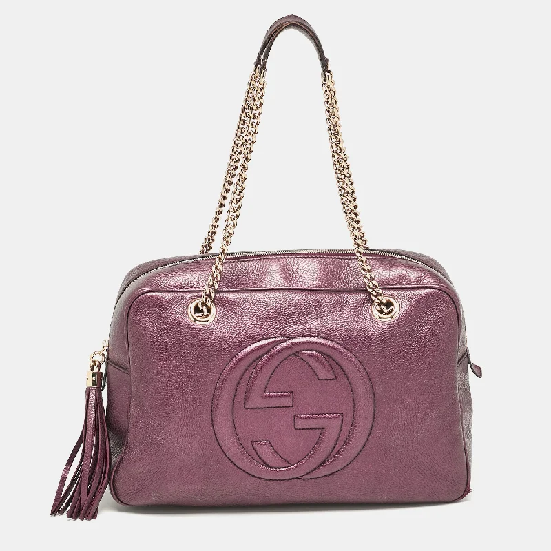 Canvas shoulder bags perfect for casual outings -Gucci Burgundy Leather Large Soho Chain Shoulder Bag