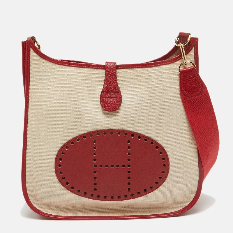 Shoulder bags with colorful straps for flair -Hermes Red Canvas And Leather Evelyne I Gm Bag