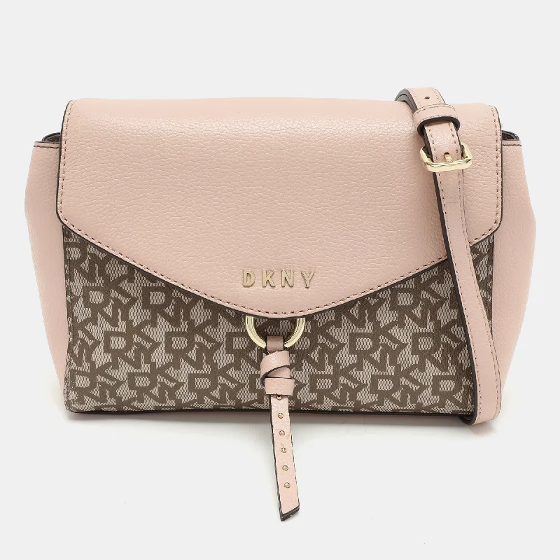 Shoulder bags with laptop sleeves for work -Dkny Beige/pink Signature Coated Canvas And Leather Shoulder Bag