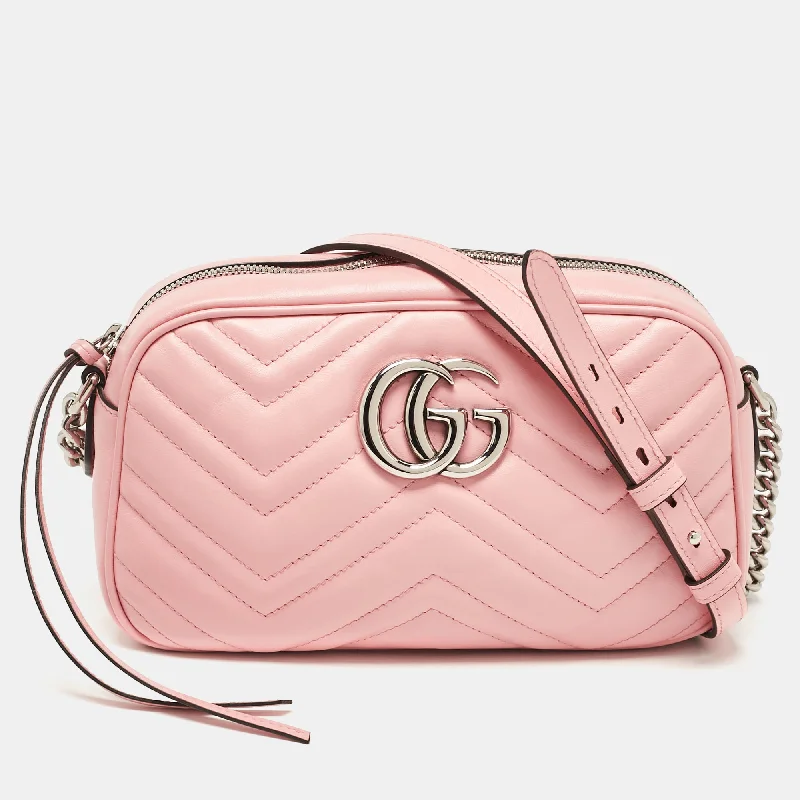 Shoulder bags with camouflage patterns for edge -Gucci Pink Matelassé Leather Small Gg Marmont Shoulder Bag