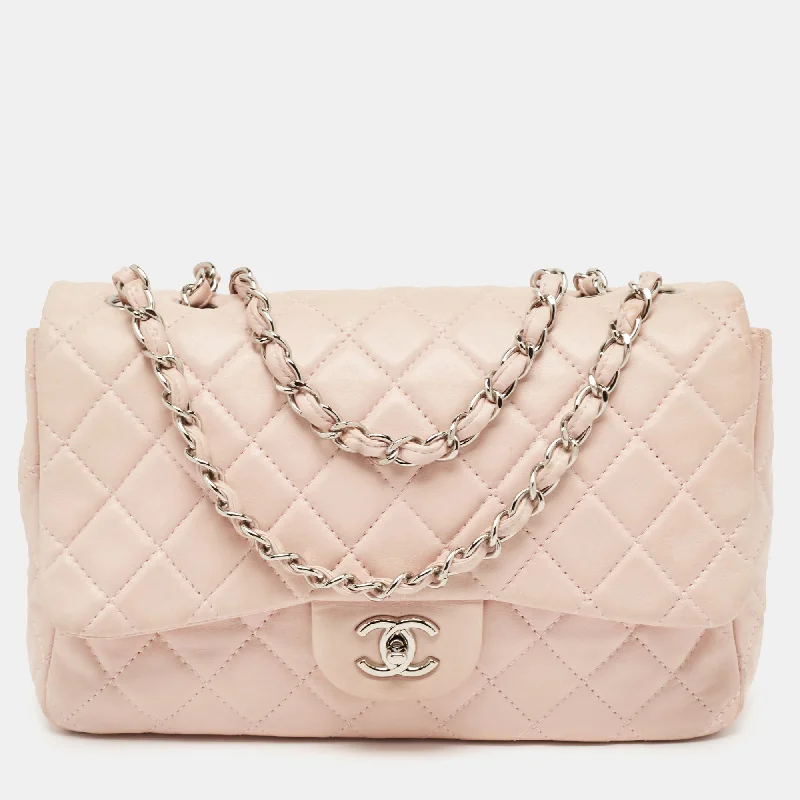 Shoulder bags with bold text for statements -Chanel Light Pink Quilted Leather Jumbo Classic Single Flap Bag