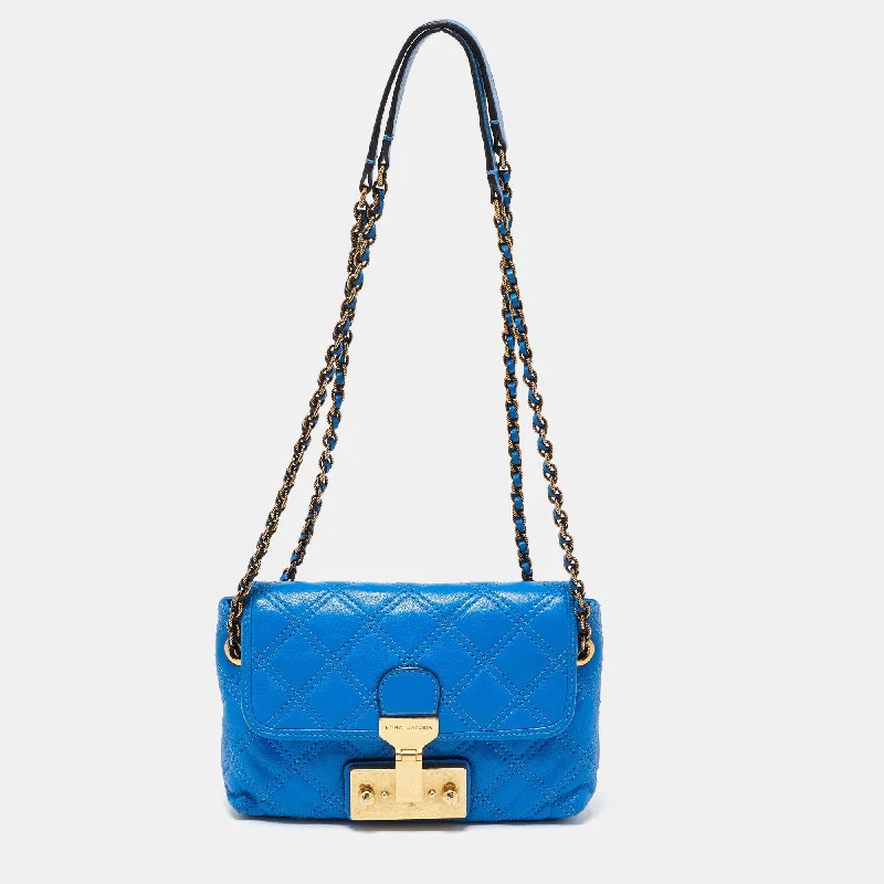 Shoulder bags with elegant gold-tone hardware -Marc Jacobs Blue Quilted Leather Flap Shoulder Bag