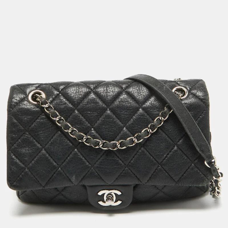 Shoulder bags with metallic finishes for shine -Chanel Black Quilted Leather Medium Soft Easy Flap Bag