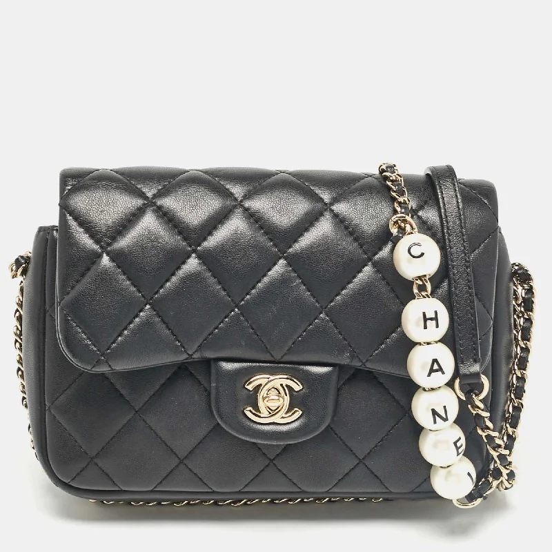 Shoulder bags with bold logos for branding -Chanel Black Quilted Leather My Precious Pearl Flap Bag