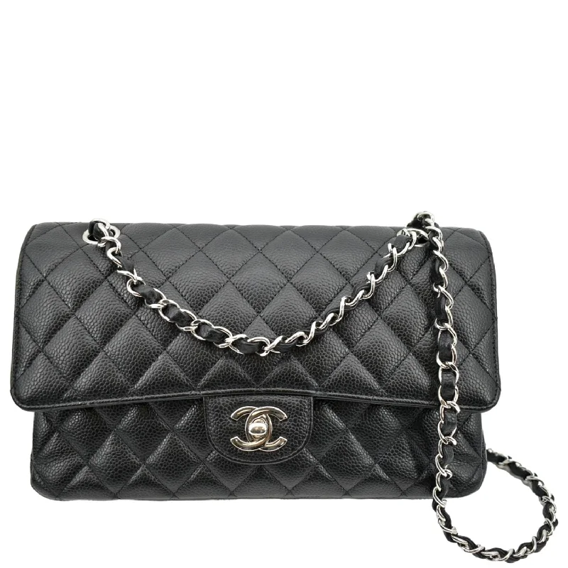 CHANEL Classic Medium Double Flap Caviar Leather Shoulder Bag Black