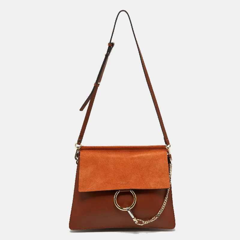 Shoulder bags with playful pom-poms for charm -Chloe Brown Leather And Suede Faye Flap Shoulder Bag