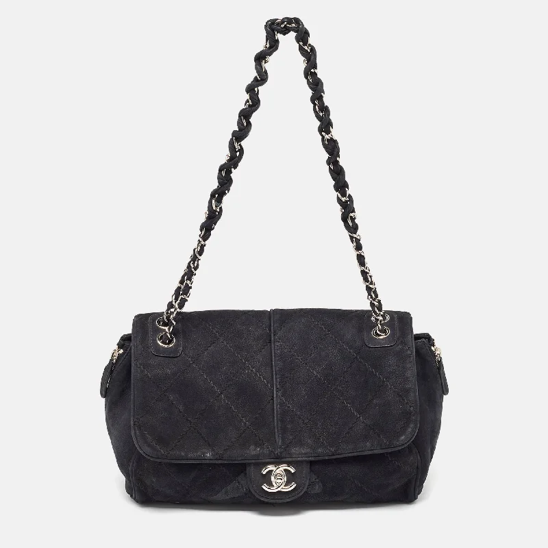 Shoulder bags with reinforced stitching for durability -Chanel Black Nubuck Leather Darjeeling Flap Bag