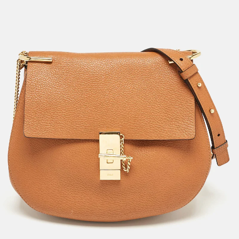 Shoulder bags with pastel colors for softness -Chloe Brown Leather Large Drew Shoulder Bag