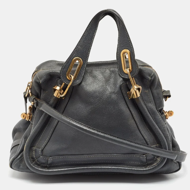 Shoulder bags with soft fabric for comfort -Chloe Dark Grey Leather Medium Paraty Shoulder Bag