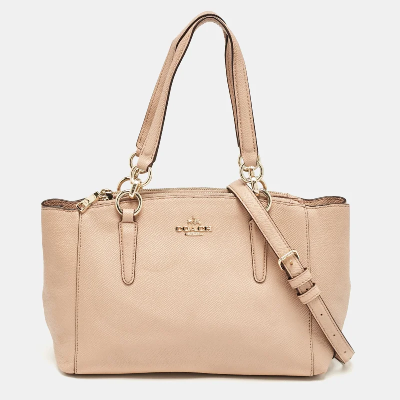 Shoulder bags with inner compartments for essentials -Coach Peach Leather Mini Christie Carryall Double Zip Satchel