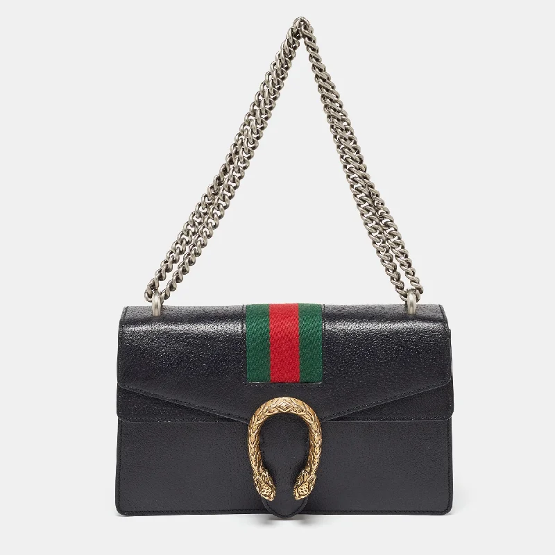 Shoulder bags with soft linings for protection -Gucci Black Leather Small Web Dionysus Shoulder Bag