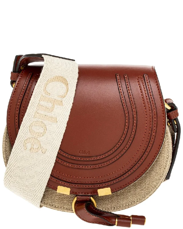 Shoulder bags with inner compartments for essentials -Chloé Marcie Small Linen & Leather Saddle Bag