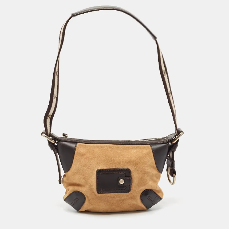 Shoulder bags with double straps for strength -Bally Dark Brown/tan Suede And Leather Shoulder Bag