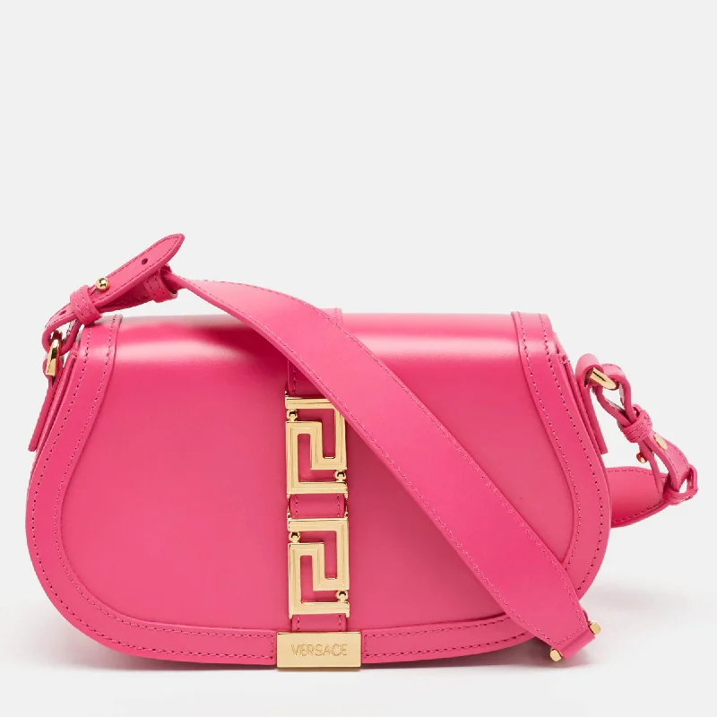 Cotton shoulder bags for lightweight casual wear -Versace Pink Leather Greca Goddess Shoulder Bag