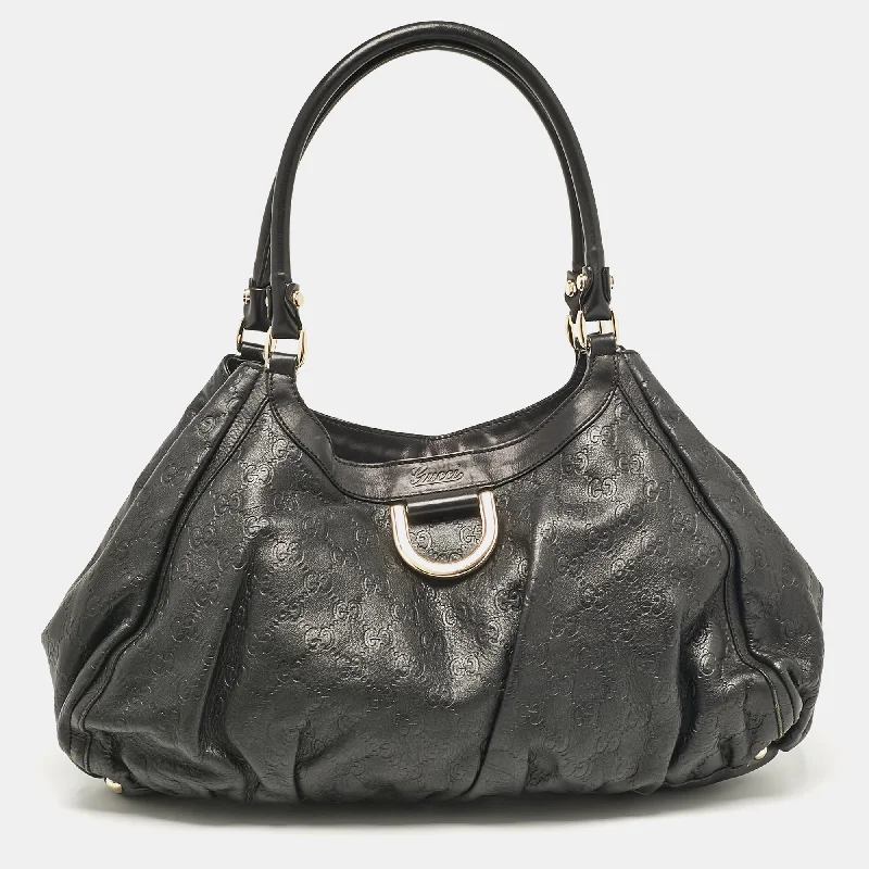 Shoulder bags with soft leather for luxury -Gucci Black Guccissima Leather Abbey D-Ring Shoulder Bag