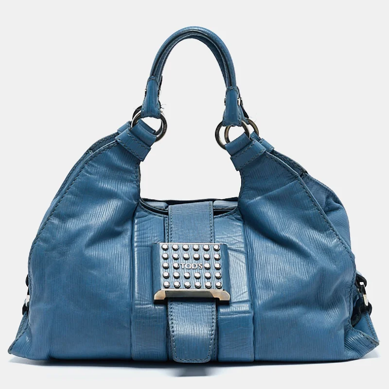 Shoulder bags with tropical prints for summer -Tod's Blue Leather  Studded Lock Flap Shoulder Bag