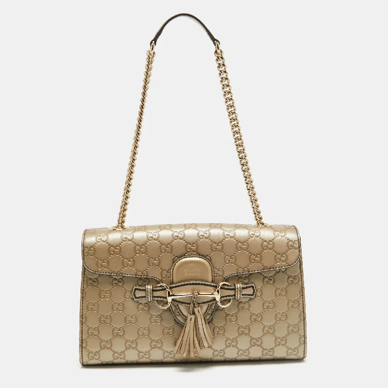 Shoulder bags with lightweight fabric for ease -Gucci Gold Guccissima Leather Medium Emily Chain Shoulder Bag