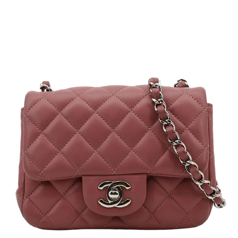 CHANEL Mini Square Flap Leather Crossbody Bag Pink