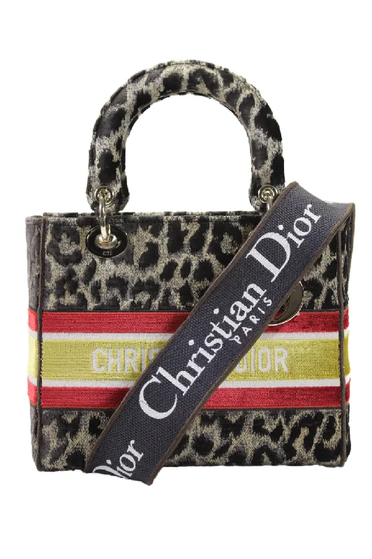 Designer shoulder bags with luxury brand logos -Christian Dior Womens Dior Lady Lite Medium 2-Way Brown Leopard Print Handbag