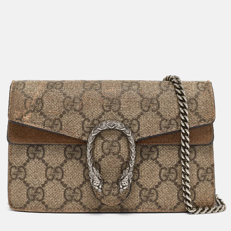 Shoulder bags with perforated details for style -Gucci Beige Gg Supreme Canvas And Suede Super Mini Dionysus Shoulder Bag