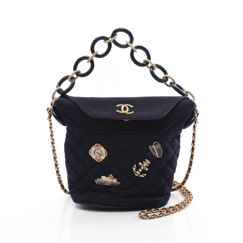 Shoulder bags with durable hemp for sustainability -Chanel Wool Leather Shoulder Bag Navy/Black