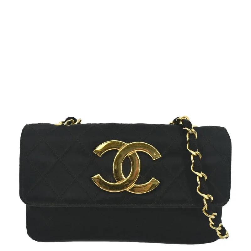 CHANEL Mini Flap Quilted Satin Crossbody Bag Black