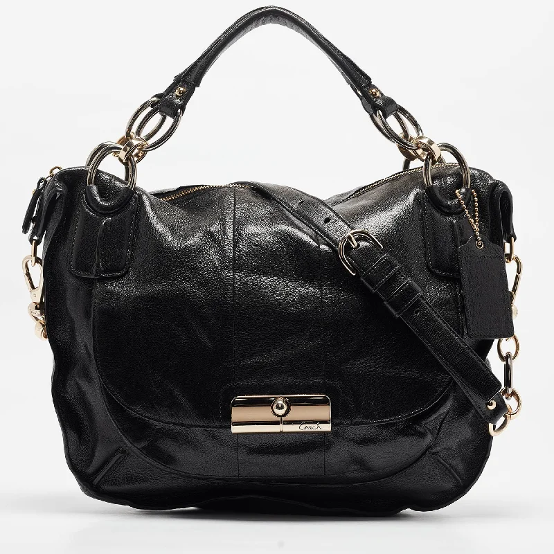 Shoulder bags with lightweight nylon for ease -Coach Black Glossy Leather Kristin Shoulder Bag