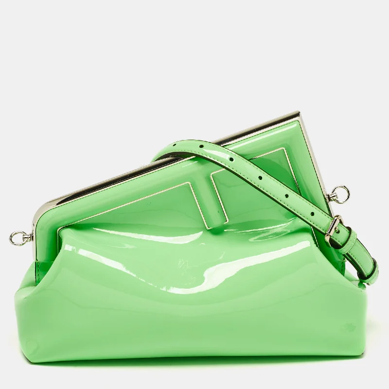 Shoulder bags with compact designs for portability -Fendi Green Patent Leather Midi First Bag