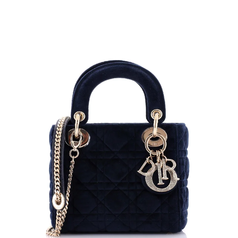 Lady Dior Chain Bag Cannage Quilt Velvet with Crystal Charms Mini