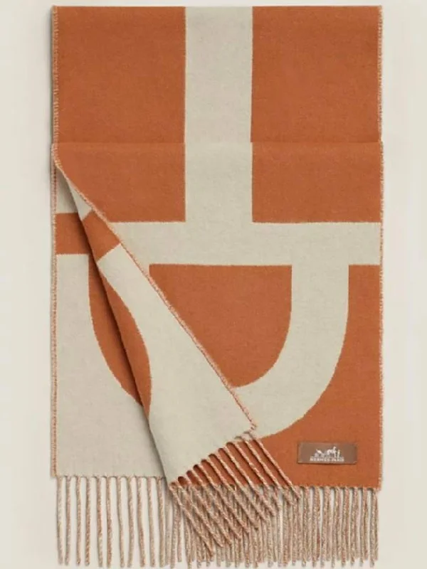 Cashmere Casaque Grand Mors Muffler Orange Ivory H259116S