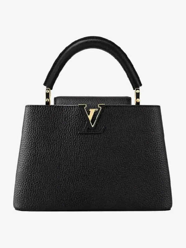 Capucine BB Taurillon Leather Strap Tote Bag Black Gold