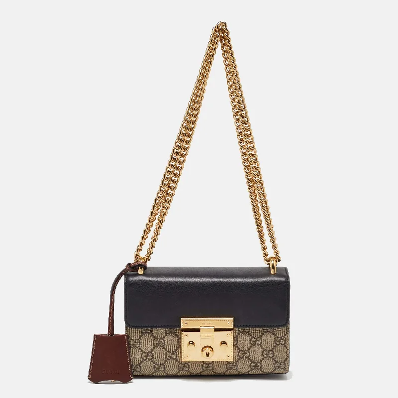 Shoulder bags with inner compartments for essentials -Gucci Beige/black Gg Supreme Canvas And Leather Padlock Small Shoulder Bag