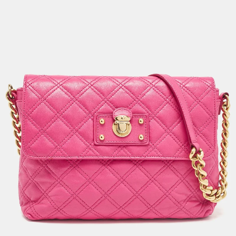 Cotton shoulder bags for lightweight casual wear -Marc Jacobs Pink Quilted Leather Large Single Shoulder Bag