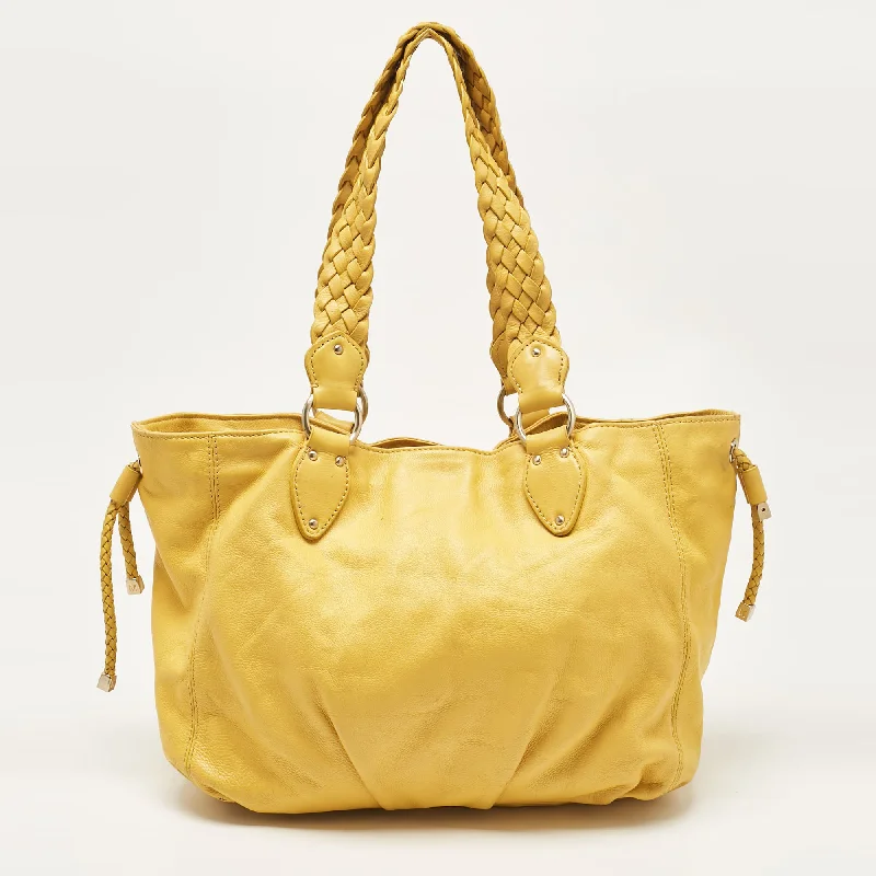 Shoulder bags with bright florals for cheer -Michael Kors Yellow Leather Braided Drawstring Shoulder Bag