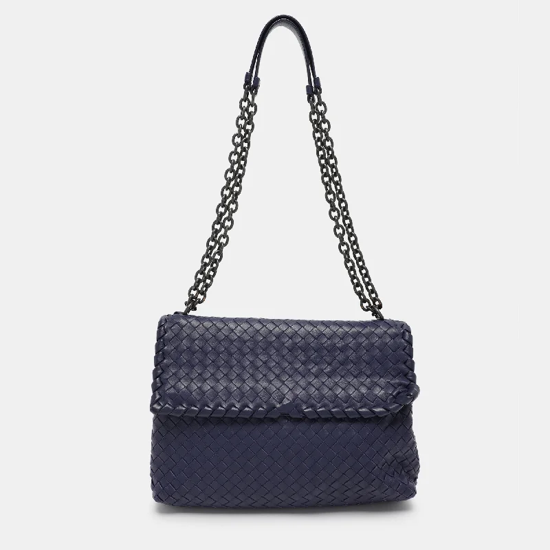 Shoulder bags with colorful straps for flair -Bottega Veneta Blue Intrecciato Leather Medium Olimpia Shoulder Bag