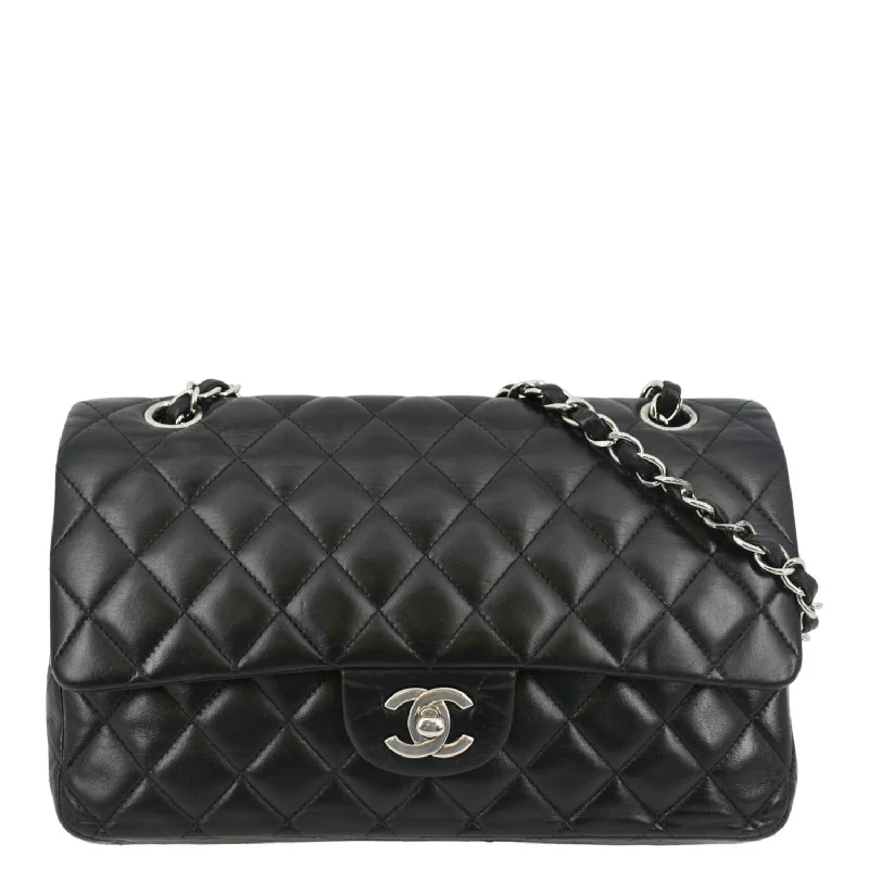 CHANEL Classic Medium Double Flap Leather Shoulder Bag Black