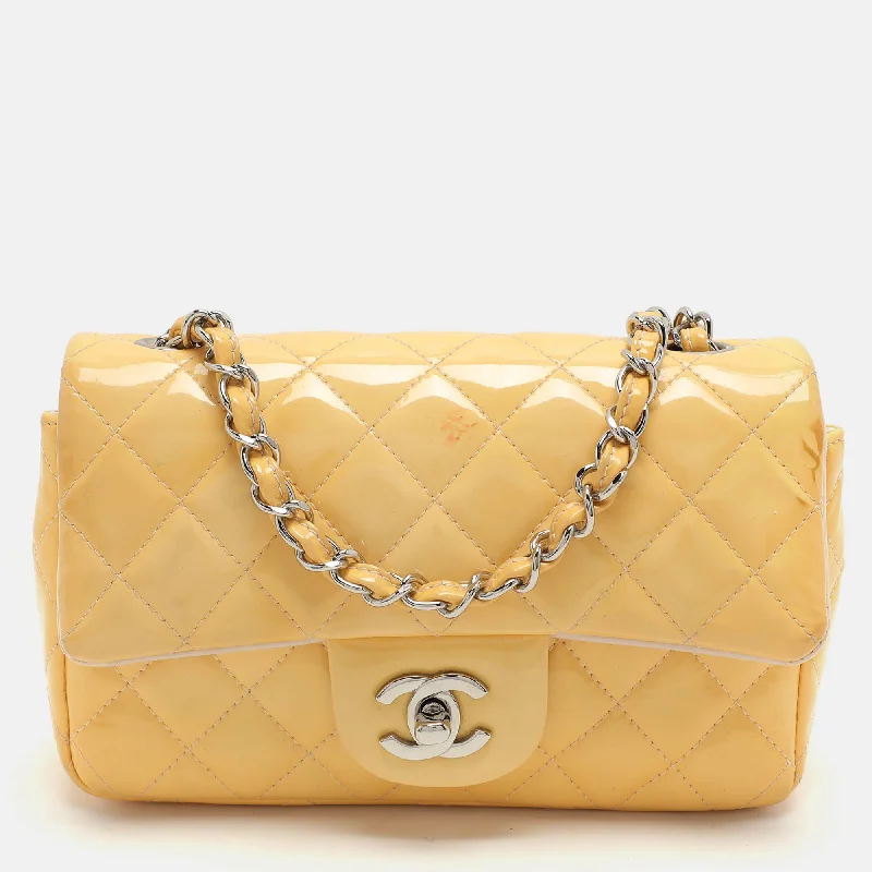 Shoulder bags with seasonal prints for holidays -Chanel Yellow Patent Leather Mini Rectangle Classic Single Flap Bag